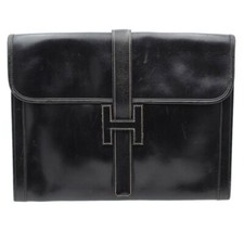 Authentic HERMES Clutch bag Jige GM Black Leather Bag