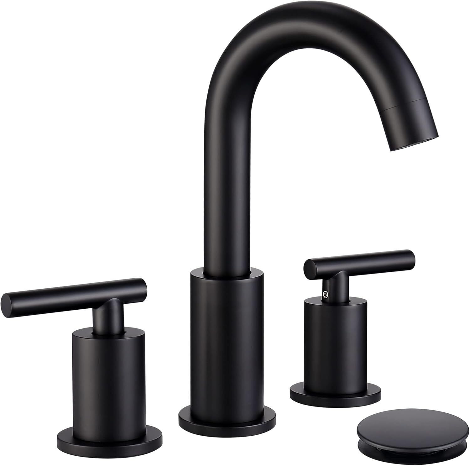Bathroom Faucet Black with Pop Up Drain and Supply Hose, 8 Inch 2 Handles 3 Hole