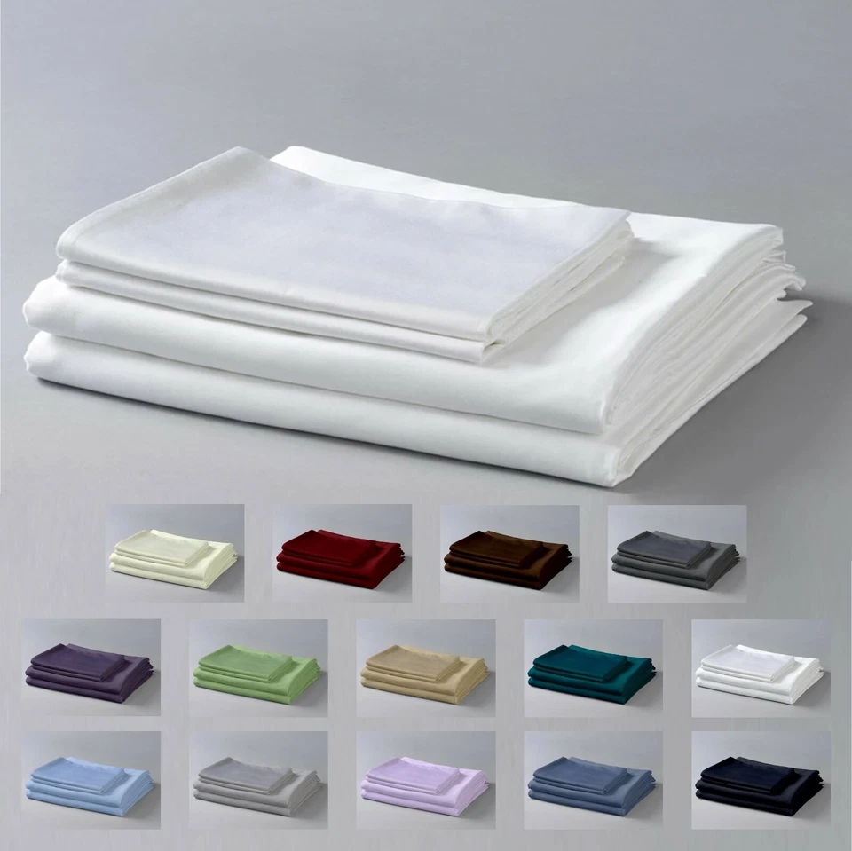 Комплект простыней из 4 предметов 100% египетский хлопок мягкий атлас 15 дюймов глубокий карман 1000 нитей - Изображение 3 из 4