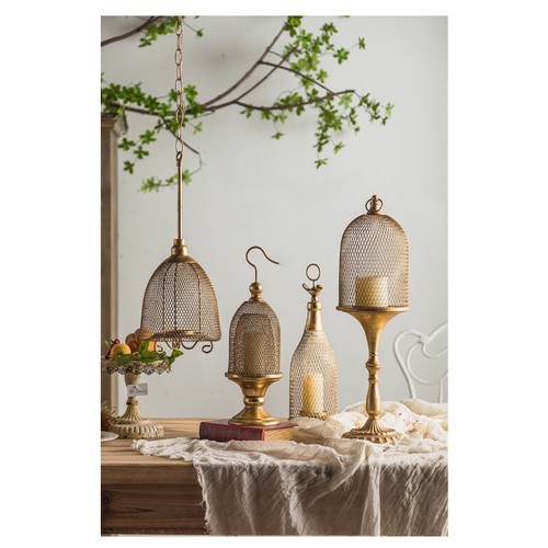 Retro Distress hollow candle holder hanging metal candlestick crafts luxury - Picture 12 of 21
