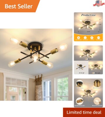 Sleek Ceiling Light Fixture: Black/Gold Chandelier - 5 Light - 16.62'' x 16.62''