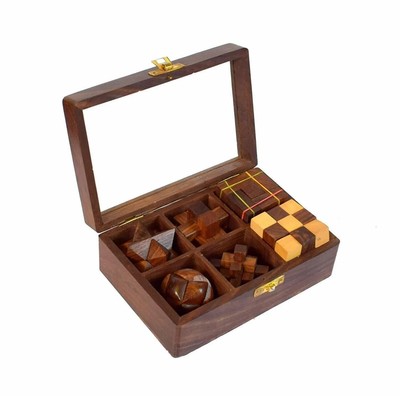 6-in-One Wooden Puzzle Games Set 3D Puzzles for Teens and Adults (6 Puzzle Set)