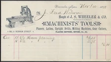 WORCESTER, MA ~ J. S. WHEELER & CO., MACHINISTS' TOOLS ~ ILLUS. BILLHEAD 1893