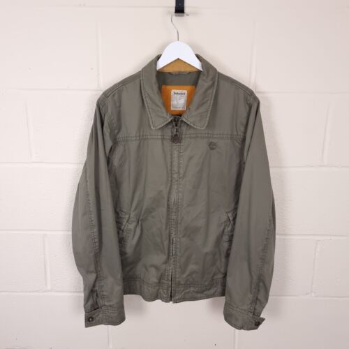 TIMBERLAND Jacket Mens L Large Cotton Canvas Collared Full Zip Lined Green - Foto 1 di 15