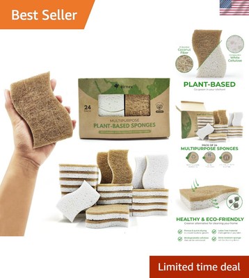24 Pack Natural Kitchen Sponge - Biodegradable Compostable Cellulose and Coco...