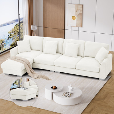 Modern Oversized 5 Seater L-Shaped Deep Seat Sectional Sofa Couch with Ottoman
