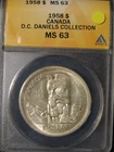 1958  CANADA  SILVER  $1  DOLLAR...D.C. DANIELS  COLLECTION...ANACS  MS-63