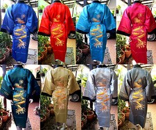 Herren/Damen Asia Big Drachenmotiv Wende-Kimono Bade-/Morgenmantel Satin