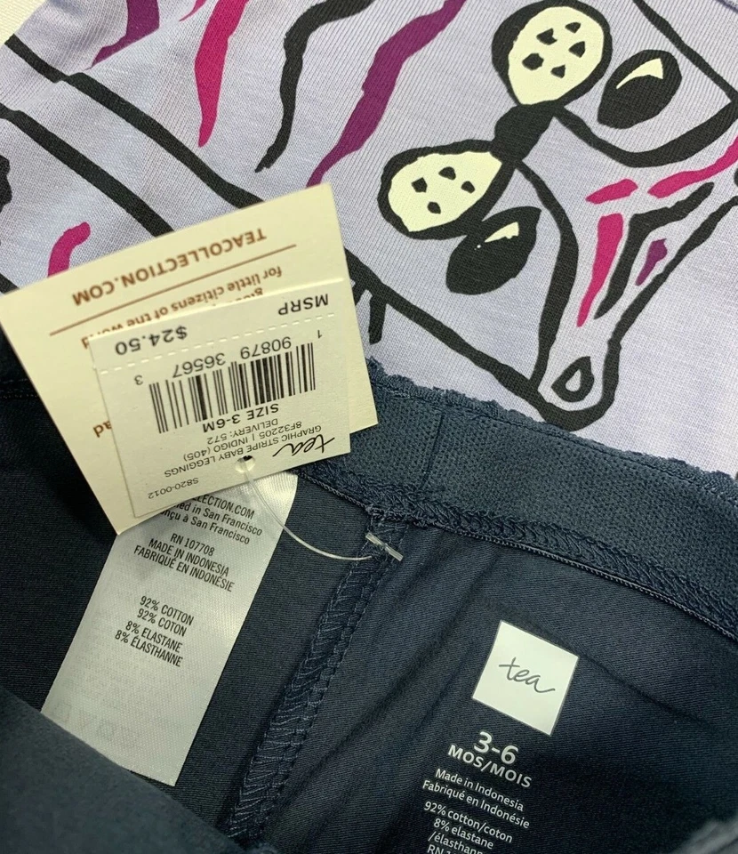 Новый с Ярлыками чай коллекции девочек 3-6 месяцев фиолетовый Tiger Cat рубашка и леггинсы комплект - Изображение 4 из 4