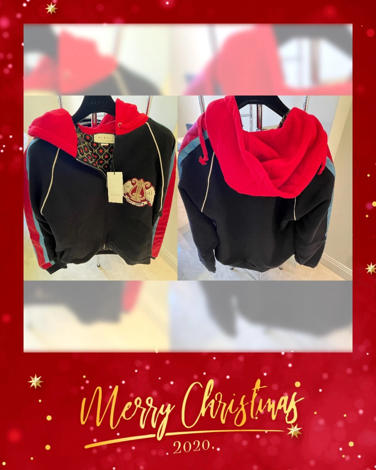 Gucci band zip bomber jacket l felpa cappuccio nero rosso arph uomo donna felpa con cappuccio