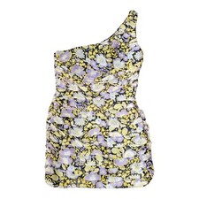Zara Floral One Shoulder Rouched Mini Dress Size M Black Gold Yellow Purple