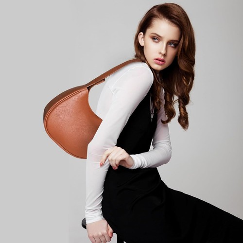 Genuine Leather Shoulder Bag for Women Mini Clutch Purse Tote Handbag Brown - Picture 7 of 7