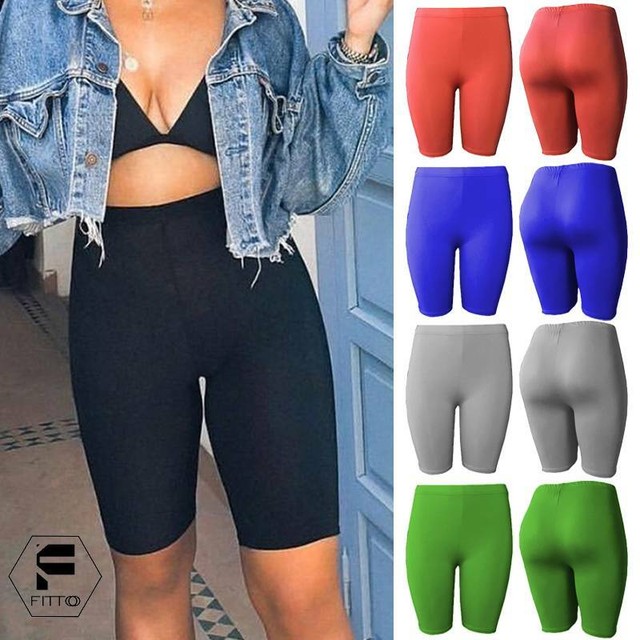 Womens Stretch Biker Bike Shorts Workout Spandex Leggings Knee Length