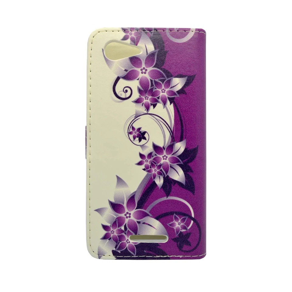索尼 XPERIA E3 紫色和奶油花设计 PU 皮革钱包保护套 — 第 4/4 张图片