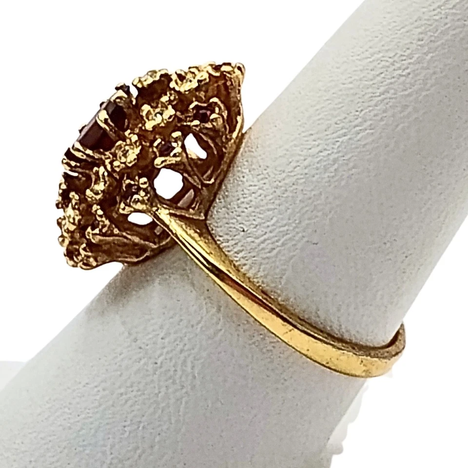 复古 18K 镀金石榴石和模拟钻石戒指女式 8 集群优雅 — 第 4/4 张图片