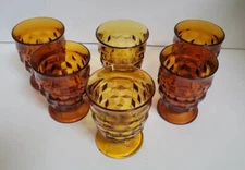 Set of 6 Vintage Amber Whitehall Glasses, Colony Glass, Indiana Glass, Footed