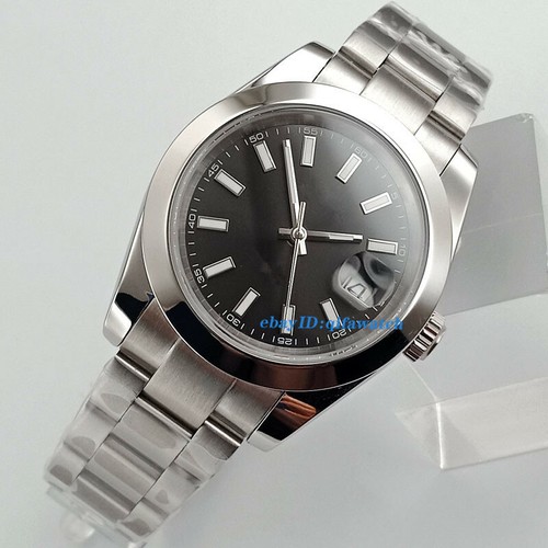 40mm sterile black dial solid case sapphire glass automatic men date wrist watch - Picture 3 of 6