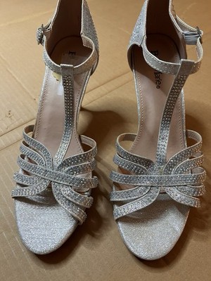 Bella Marie Women s Shoes Size 8 1/2 Silver Rhinestone Glitter Kiana Sandal Heel