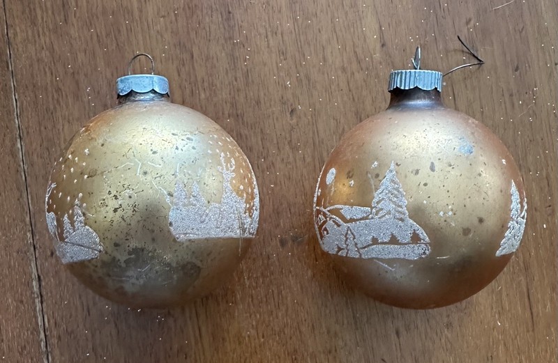 Lot of 2 Vintage SHINY BRITE Christmas Glass  ORNAMENTS - 