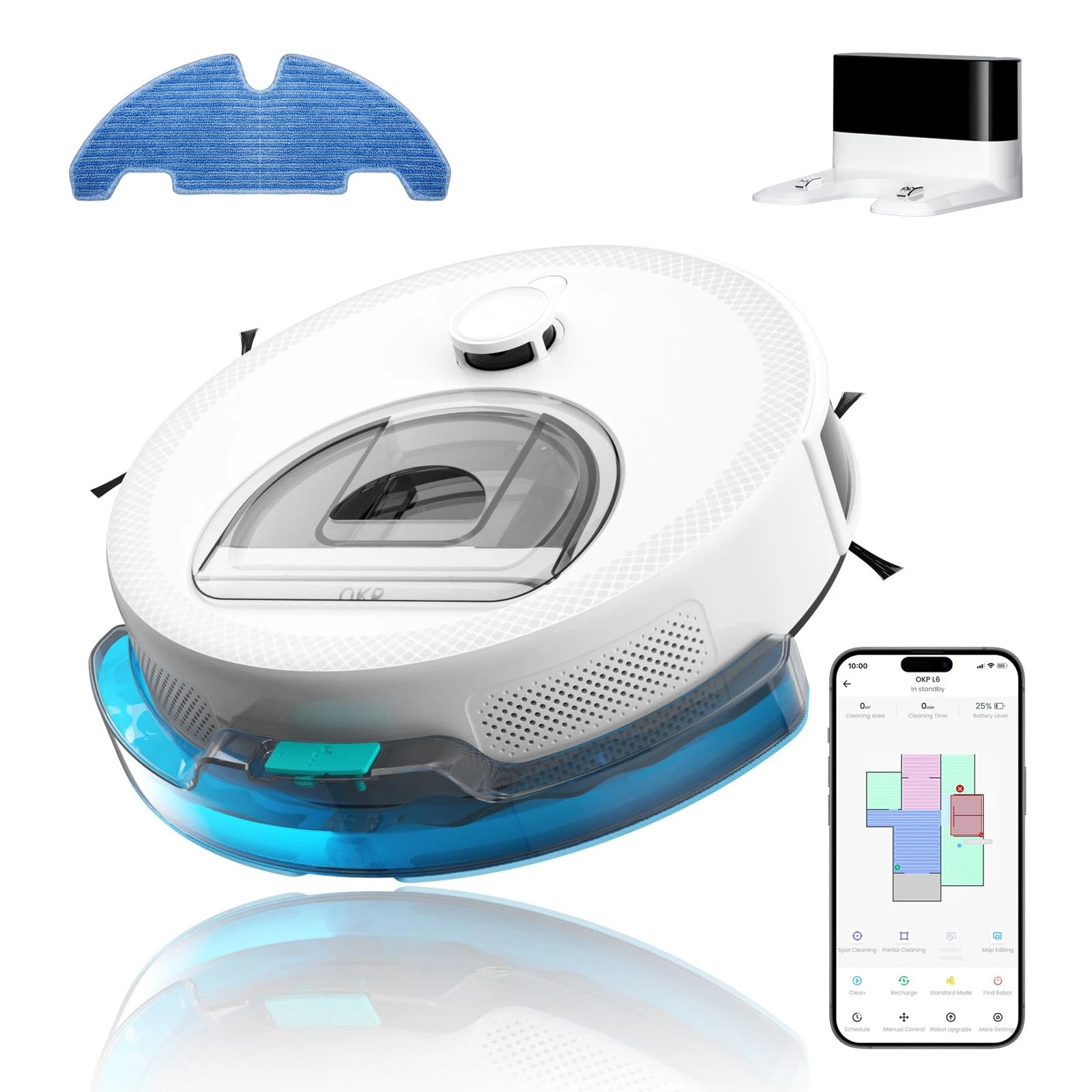 OKP Robot Vacuum and mop Combo L6 Aqua,LiDAR Navigation, 3.7 inch Super Thin,...