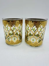 Set of 2 Vintage Culver Valencia Old Fashioned Rocks Glasses 22k Gold