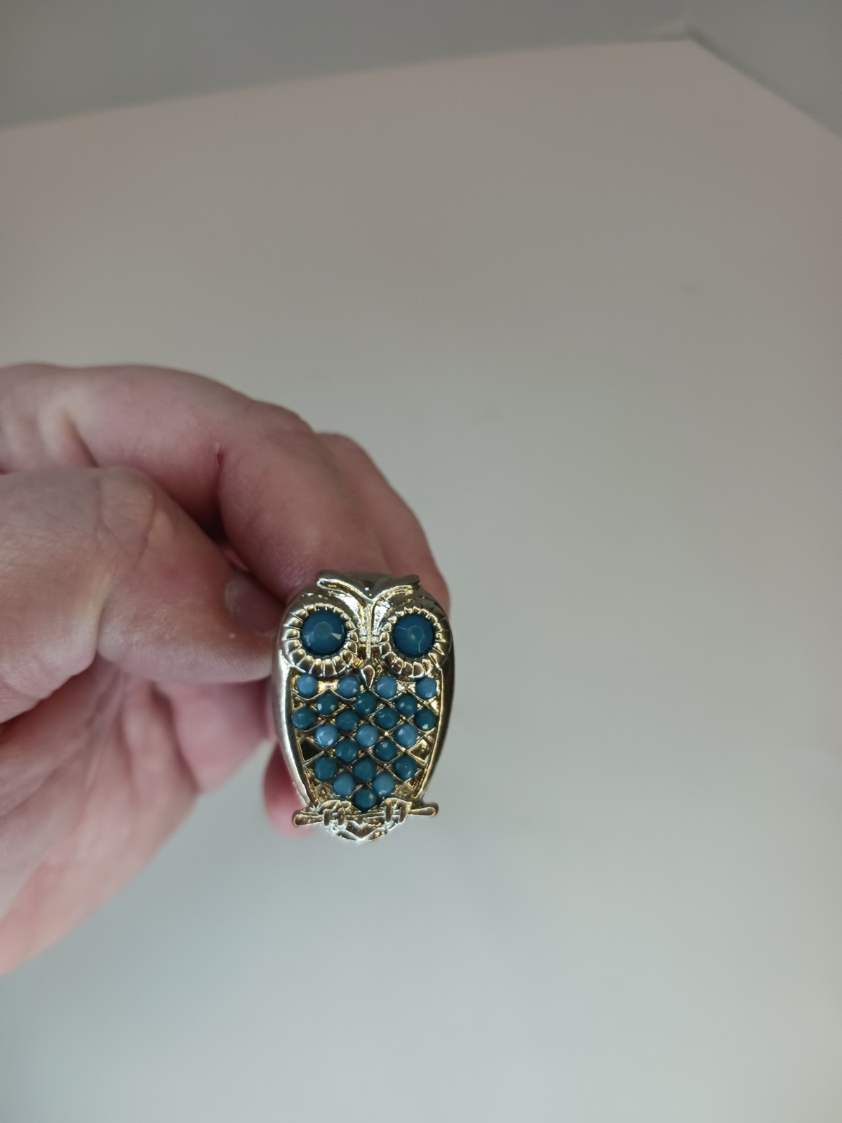 Green Blue Owl Adjustable Statement Ring Silve To… - image 5