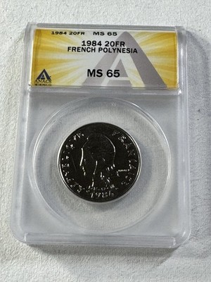 1984 French Polynesia 20 Francs Graded MS 65 by ANACS Low Mintage