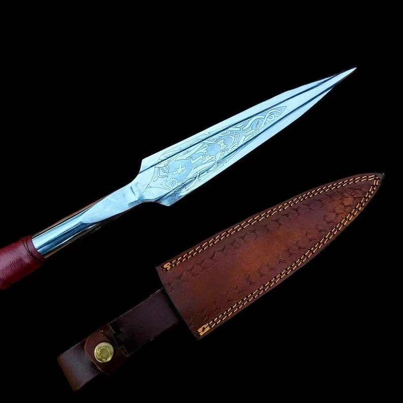 Custom Handmade Spear Head Sword D2 Steel Wood Handle Viking Outdoor Camping - Image 4 of 4