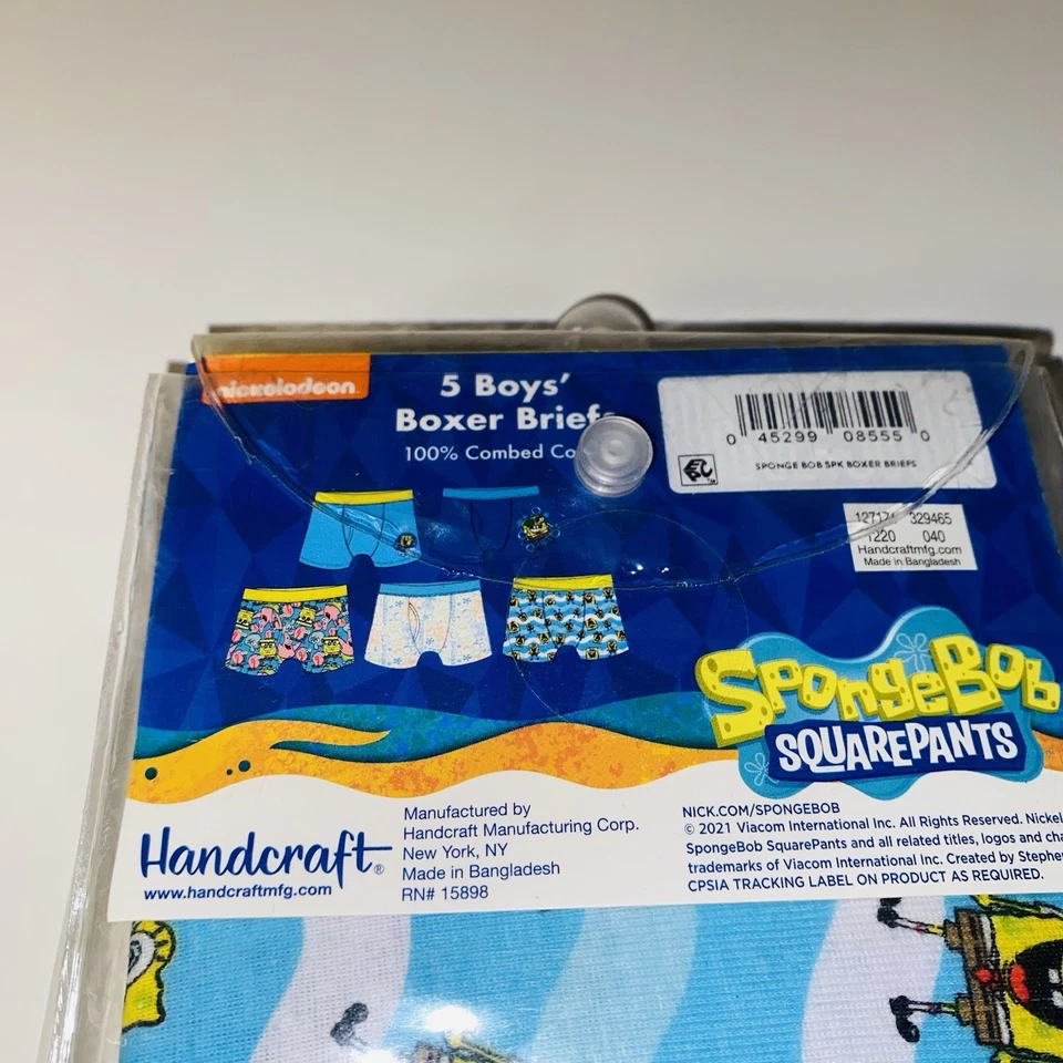 Conjunto de calzoncillos boxer de 5 piezas de Bob Esponja para niños ropa interior 100 % algodón Nickelodeon NUEVO Foto 3 de 4