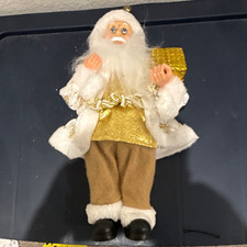 Adorno colgante de tela de Papá Noel, árbol de Navidad decorativo dorado y blanco