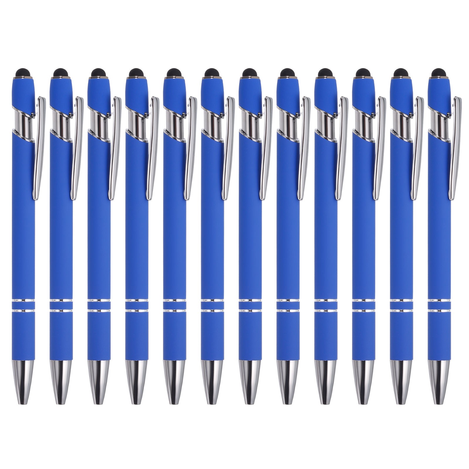 12 x Ballpoint Pen with Stylus Tip 2 in 1 Metal Pen Style 1 Blue