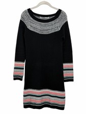 Athleta Fair Isle Knit Sweater Dress Sz XS Black Pink White Cotton Cashmere