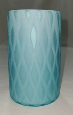Tumbler Glass Blue Mother of Pearl Satin   Diamond Pattern Vintage