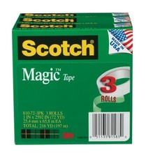 Scotch Magic Invisible Tape  1" Width X 72 Yd Length - 3" Core 3pack