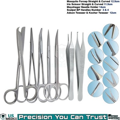 Dental Surgical Adson Tweezer Mosquito Forceps Iris Scissor Mayo Hegar BP Handle