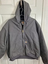 Carhartt Duck Canvas Hooded Quilt Lined Work Jacket J140 GVL Grey Mens 2XL