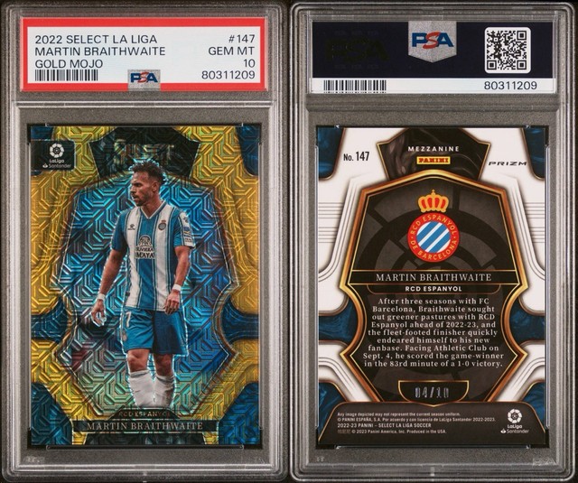 2022-23 Select La Liga MARTIN BRAITHWAITE GOLD Prizm /10 PSA 10 Espanyol