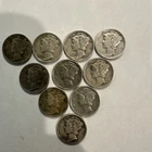 Mercury Dime Lot of 10 USA Coins 90% Silver Various Dates Circulated Condition