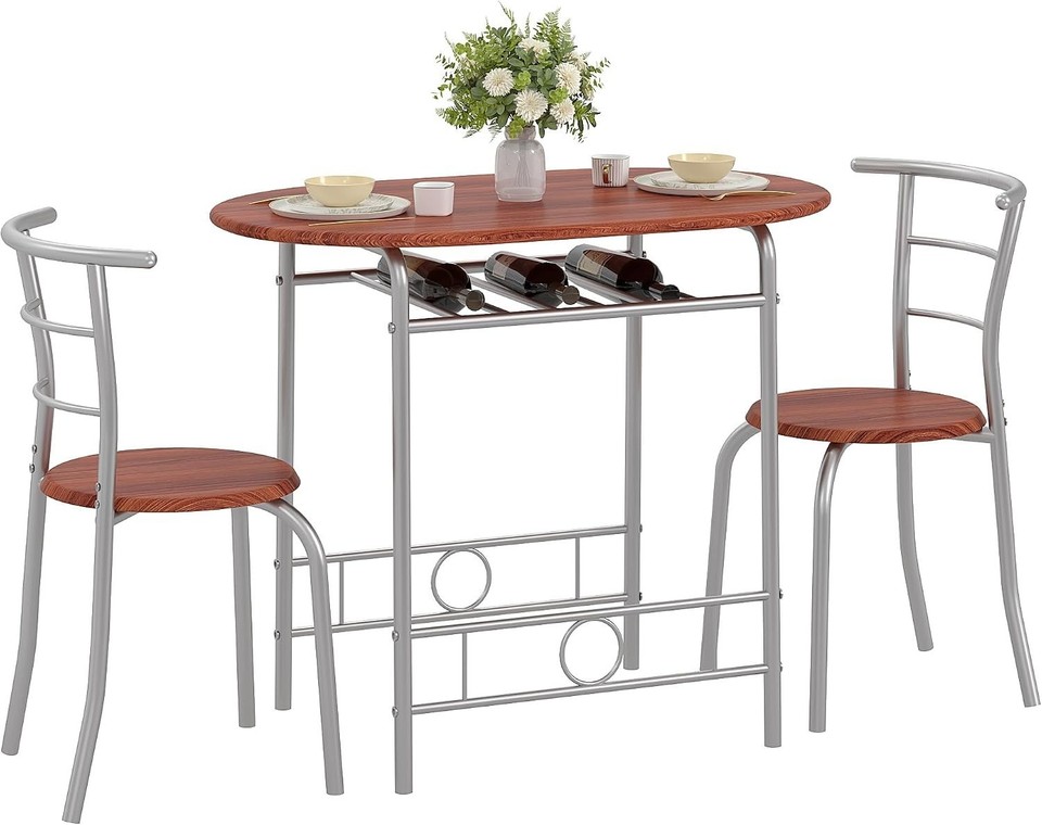 Compact Outlets For Kitchen Space-Saving 3-Piece Dining Set for Small Kitchens, Wood Grain & Metal ...