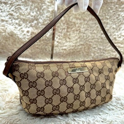 GUCCI accessory pouch hand bag GG グッチ GUCCI Accessory Pouch GG Canvas Brown Leather Women's Cosmetic