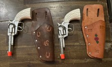 2 Vintage PONY BOY CAP GUNS Plus 2 Leather Holsters