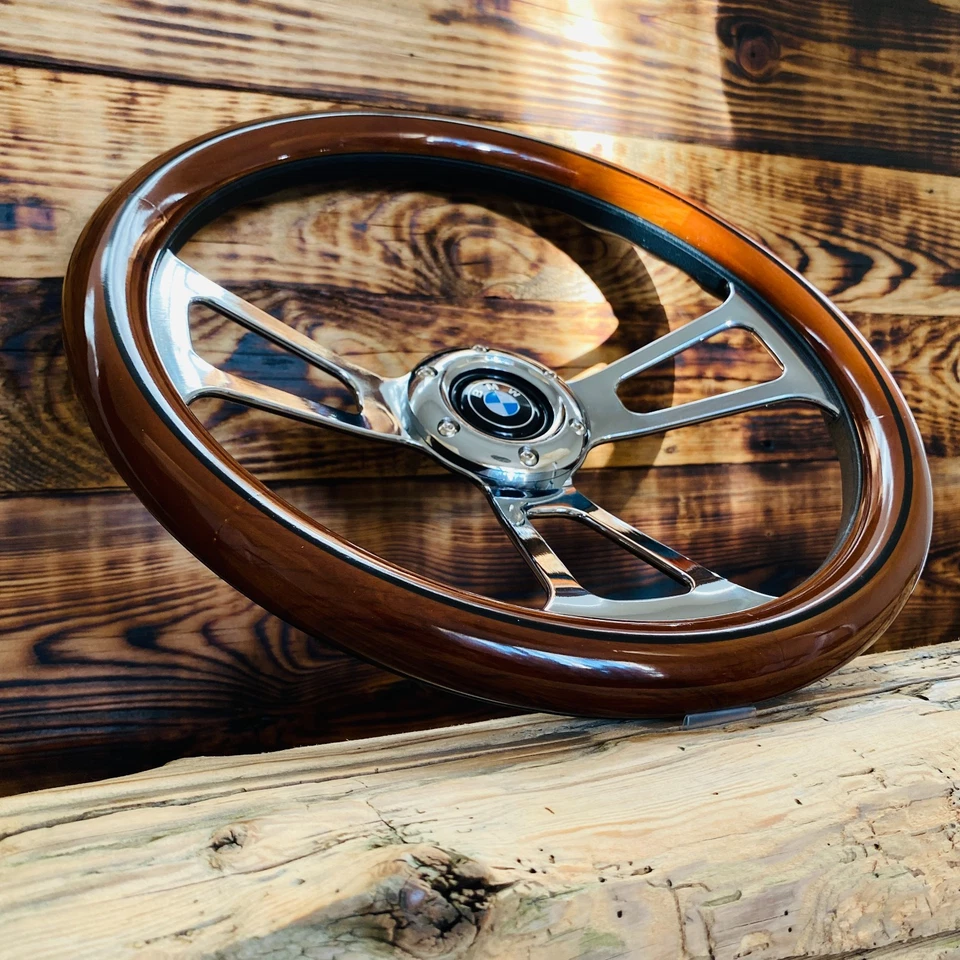 Volante de madera real de 14" para BMW E28 E30 E32 E34 E24 E31 Foto 3 de 4