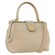 CELINE Borsa a mano in pelle 2 vie beige oro Auth 166991