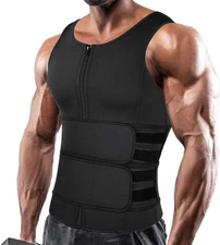 Men Neoprene Sauna Zipper Waist Trainer Vest Tank Top Trimmer Body Shaper