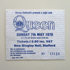 Queen 1978 New Bingley Hall Stafford Concert Ticket Stub UK Tour 7.5.1978 - VG+