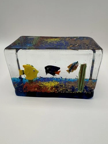 Vintage Murano Glass Fish Tank Aquarium Paperweight 5.5 X 3.75 Read Description