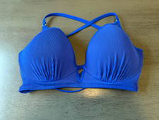 blue ribbed underwire SHADE  SHORE swimsuit bikini top size 36C