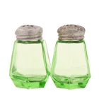 Depression Era Unknown Maker Hexagon Green Glass Shaker Set 2 1/2" Tall
