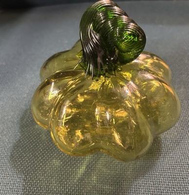 Hand Blown Art Glass Yellow PUMPKIN Sculpture w/ Green Stem COSTA MAYA MEXICO