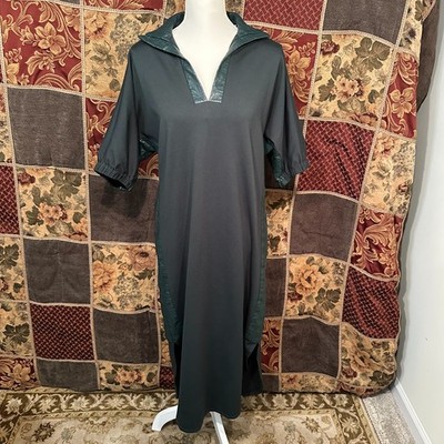 Emily McCarthy Poppy Caftan Midi Dress Women's Medium Green Faux Leather Accent